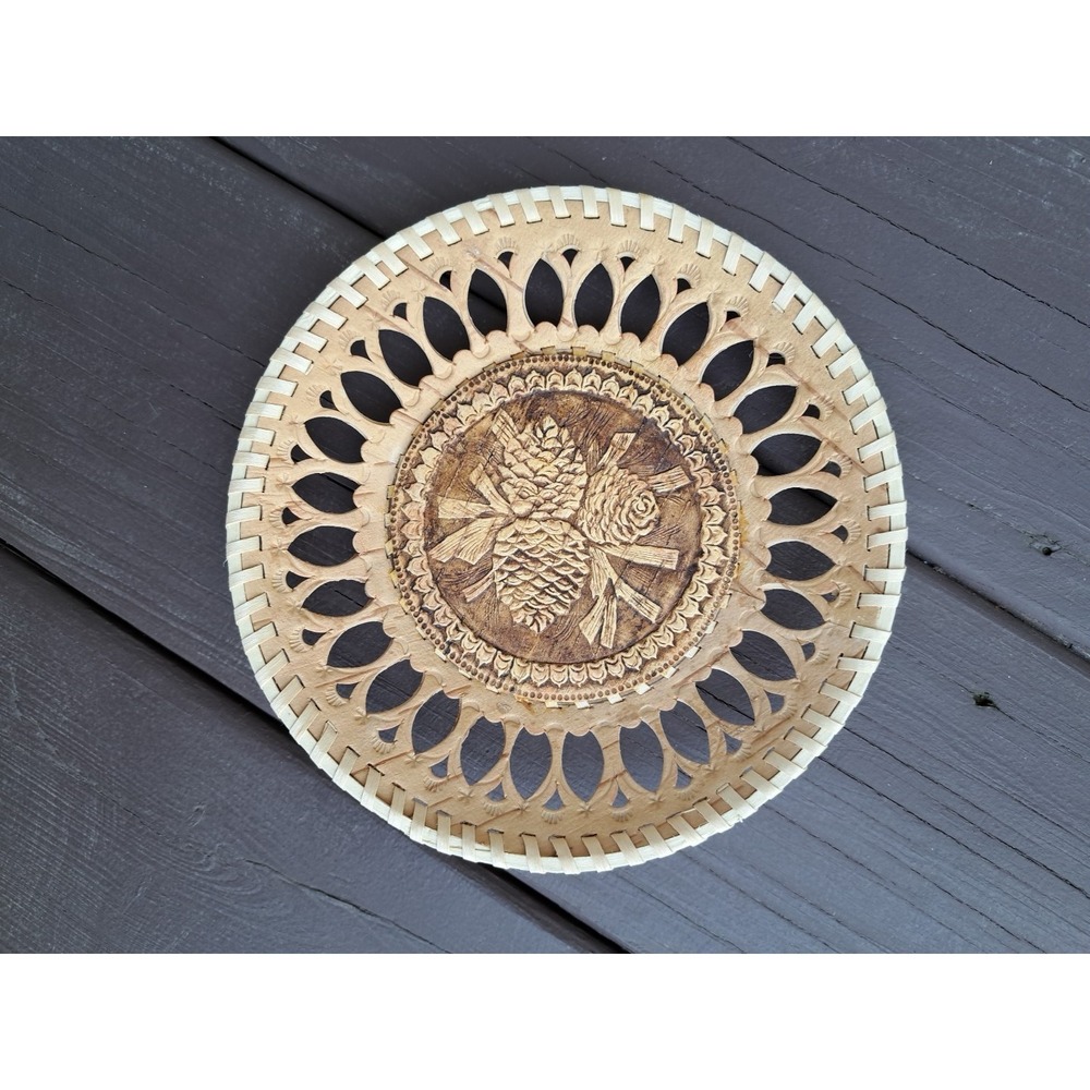 Russian Collectable Decorative Birch Bark Plate 6.75‎ Inches